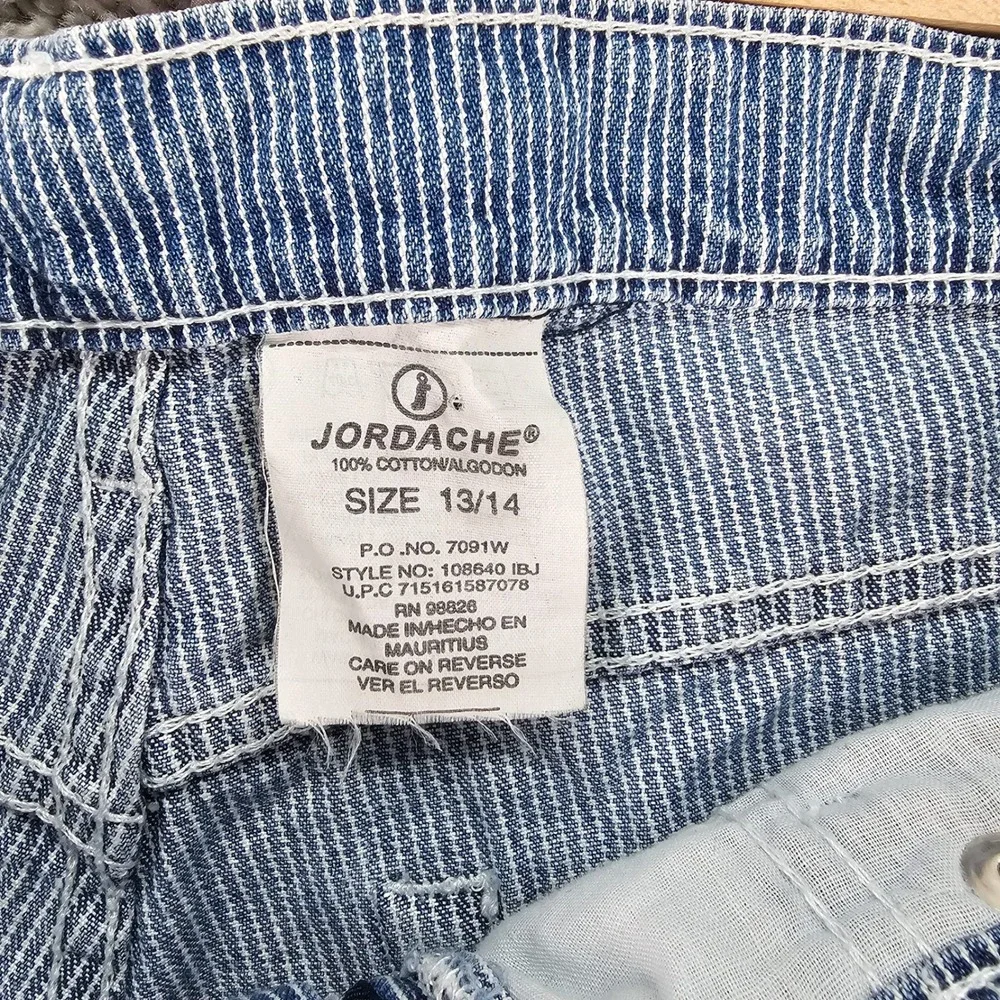 Vintage Jordache Railroad Denim Shorts Blue White High Waisted Size 13/14 108640